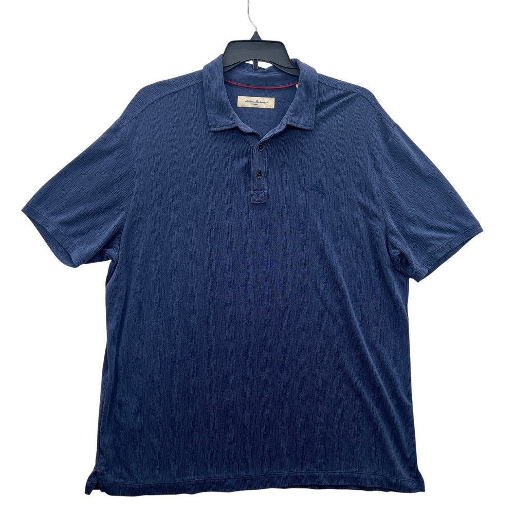 Tommy Bahama Mens XXL Blue Textured Short Sleeve‎ Polo Shirt Relaxed Fit Modal